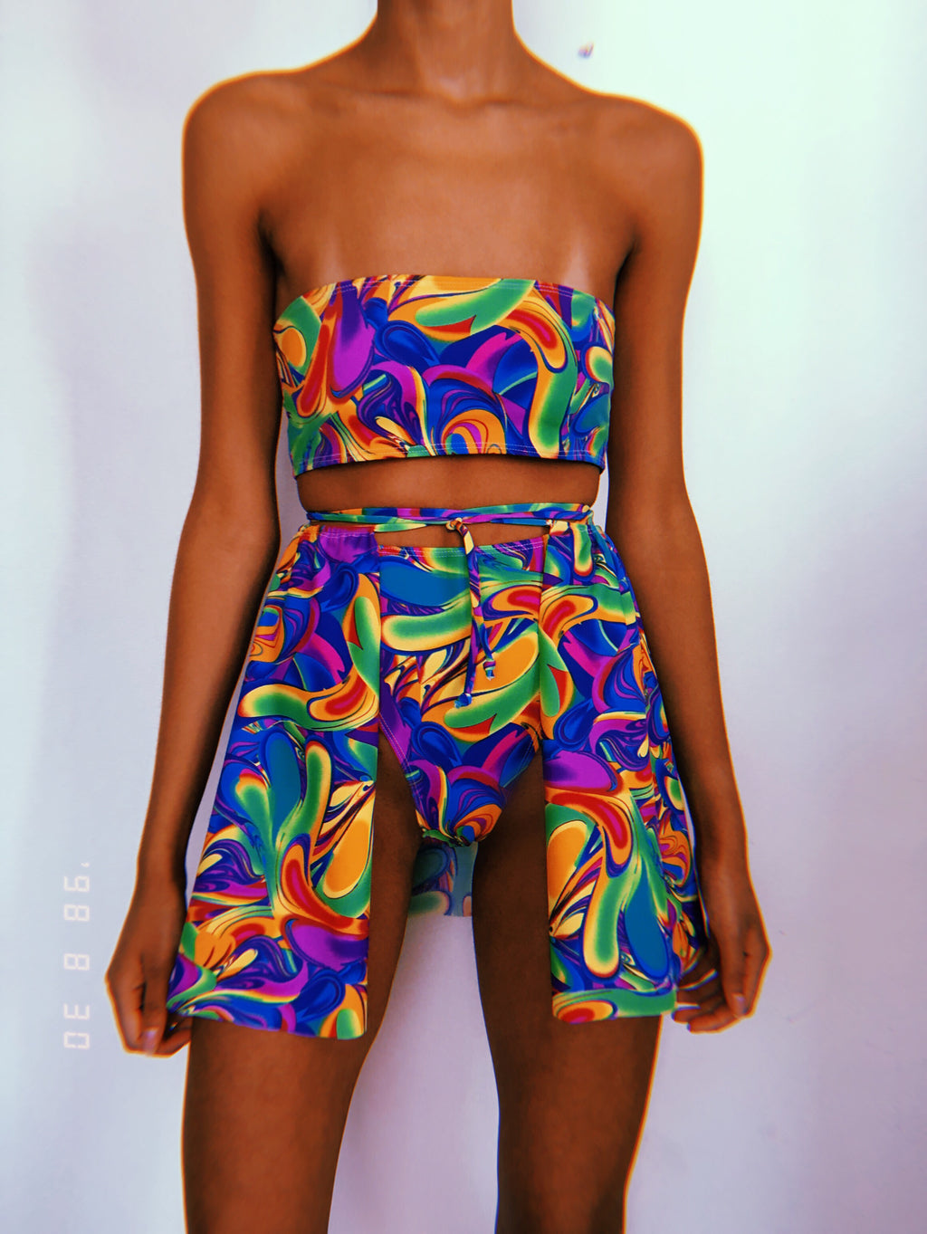 Psychedelic Open Front Skirt Set