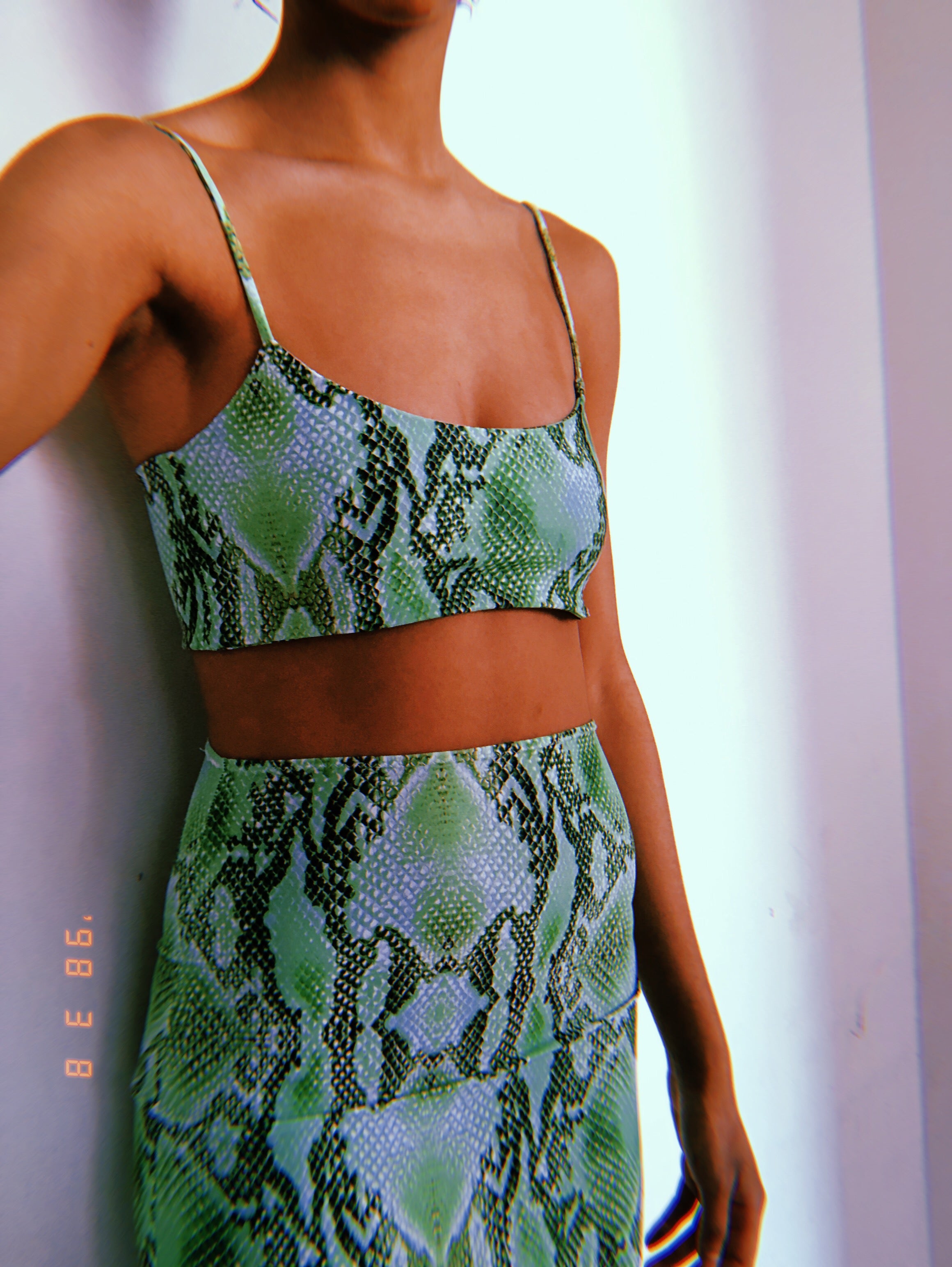 Green Snake Print Crop Set