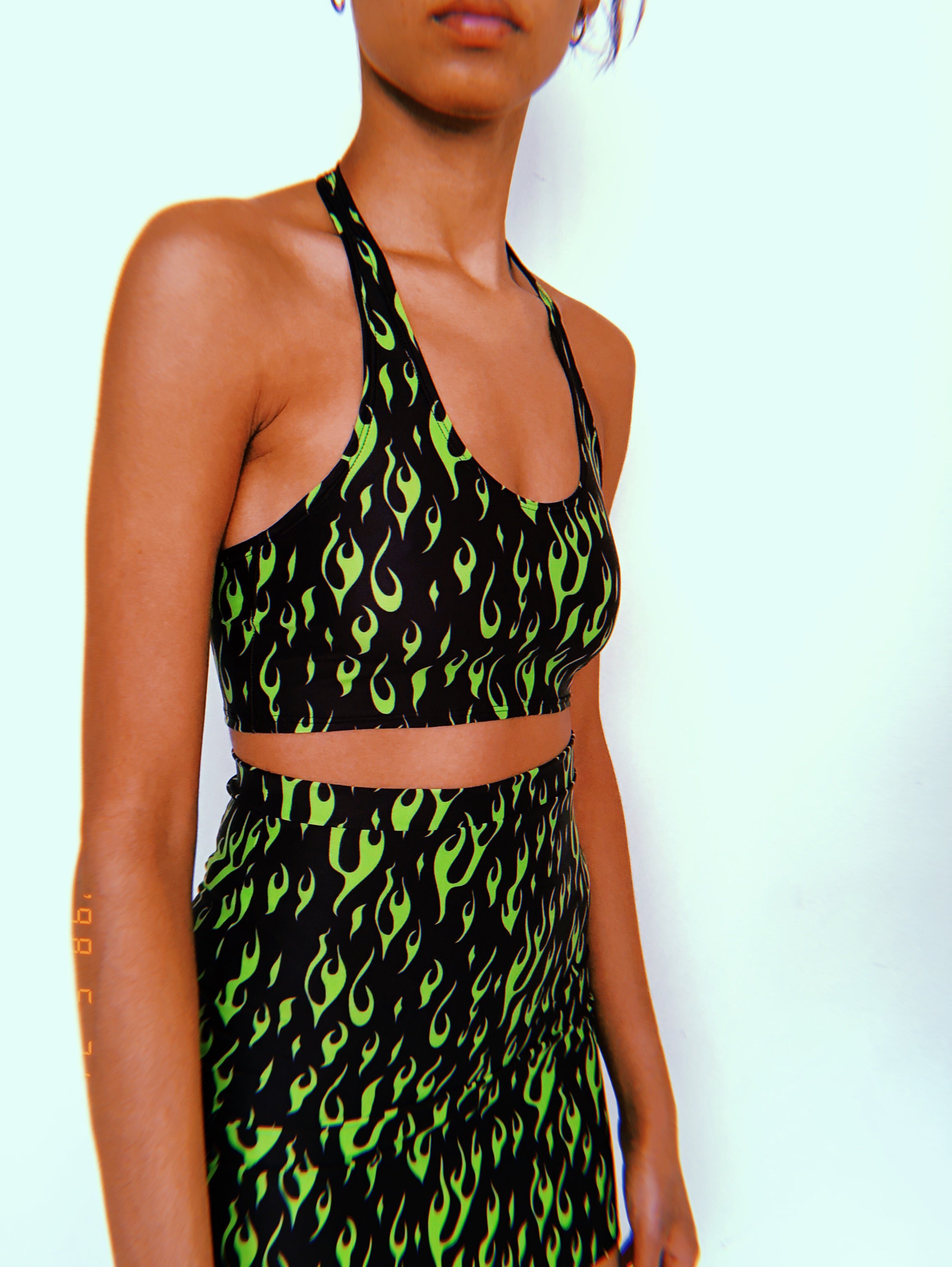 Neon Green OG Halter Top + Skirt Set