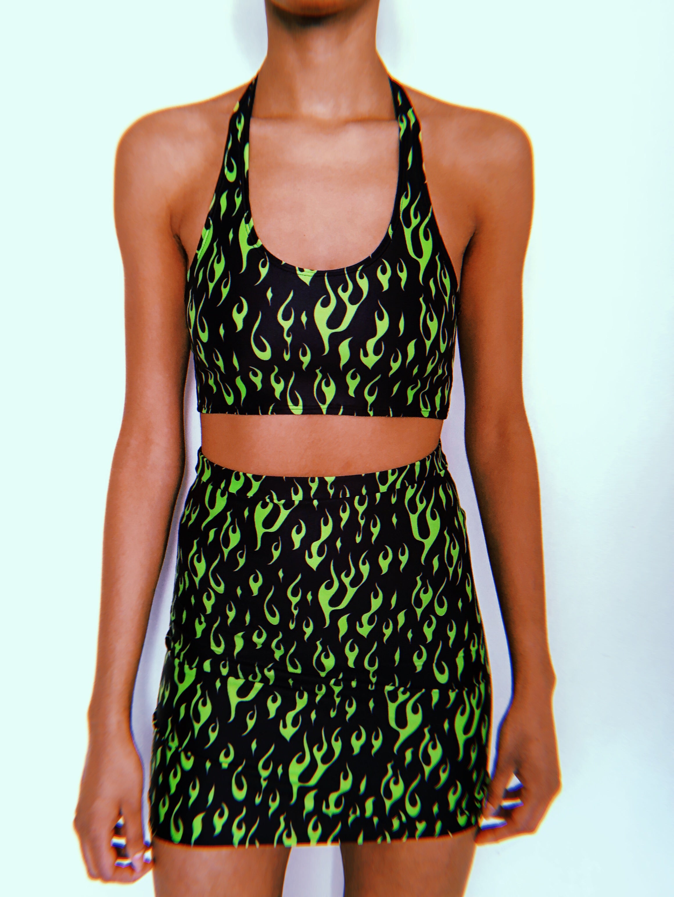 Neon Green OG Halter Top + Skirt Set