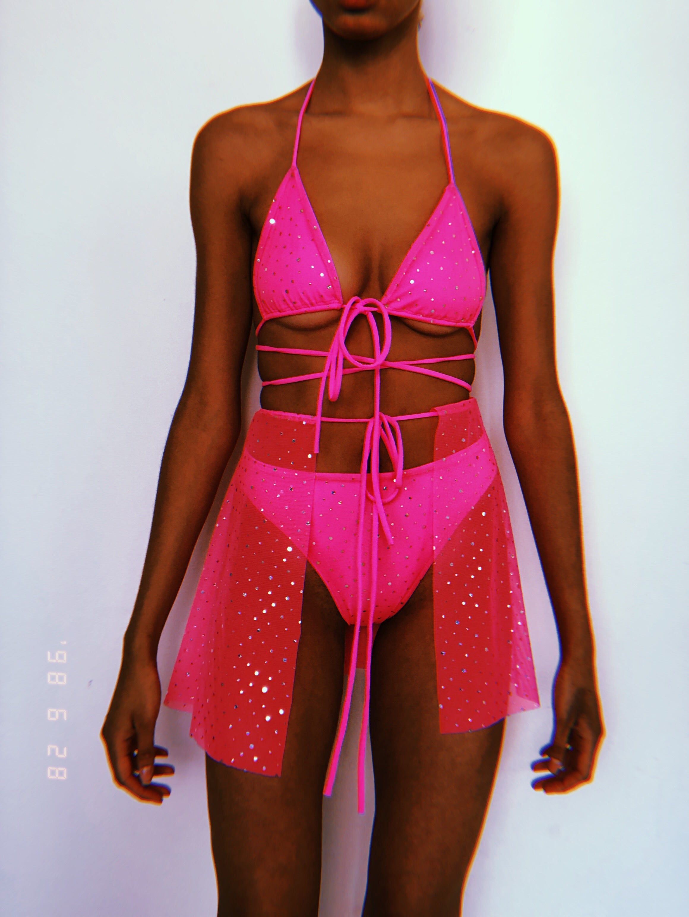 Neon Pink Sparkle Skirt Set