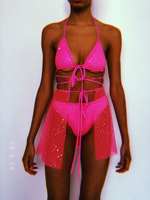 Neon Pink Sparkle Skirt Set