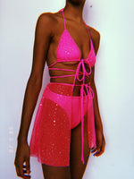 Neon Pink Sparkle Skirt Set
