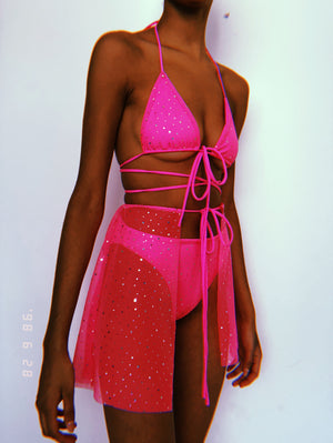 Neon Pink Sparkle Skirt Set