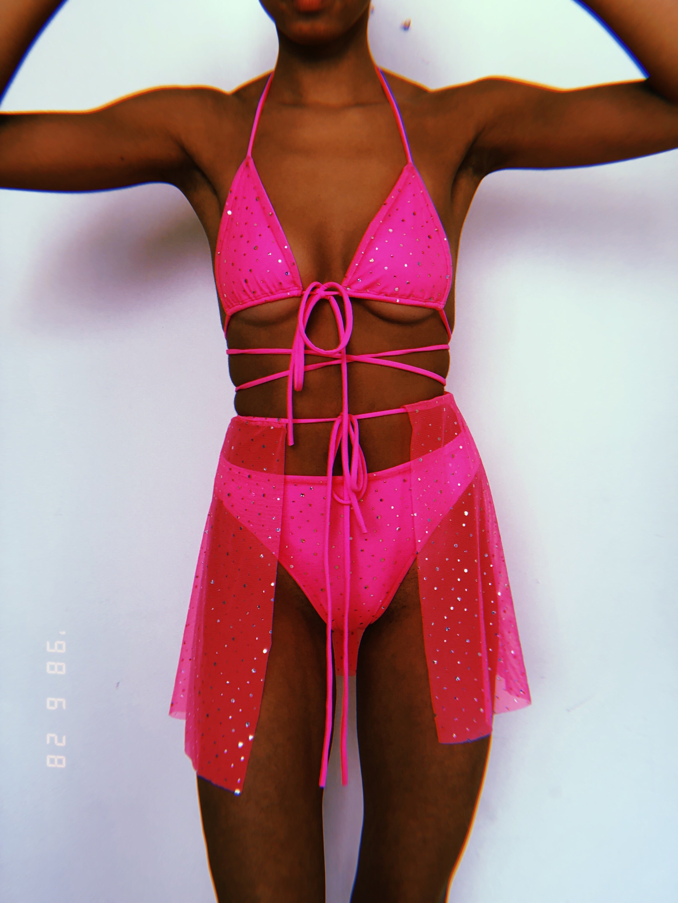 Neon Pink Sparkle Skirt Set
