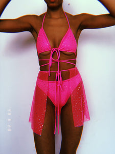 Neon Pink Sparkle Skirt Set