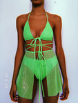 Neon Green Sparkle Skirt Set
