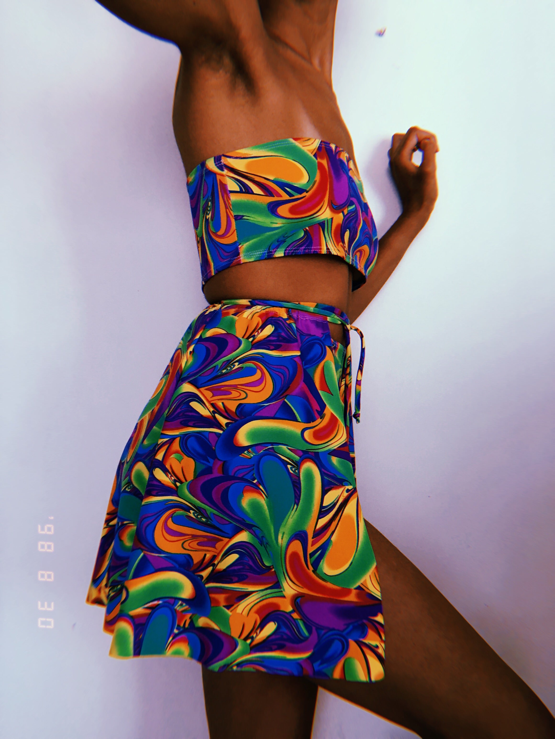 Psychedelic Open Front Skirt Set