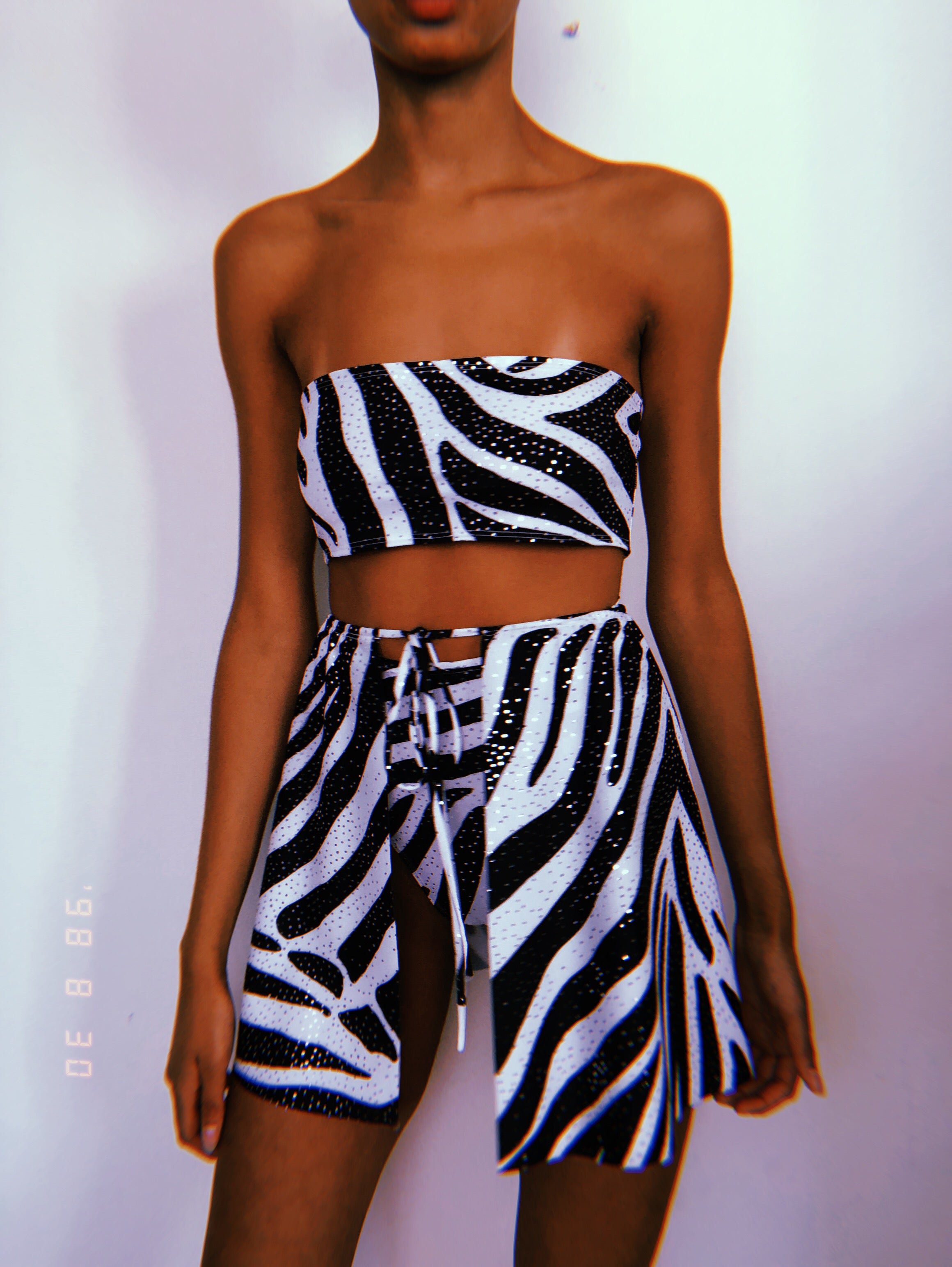 Glitz Zebra Open Front Skirt Set