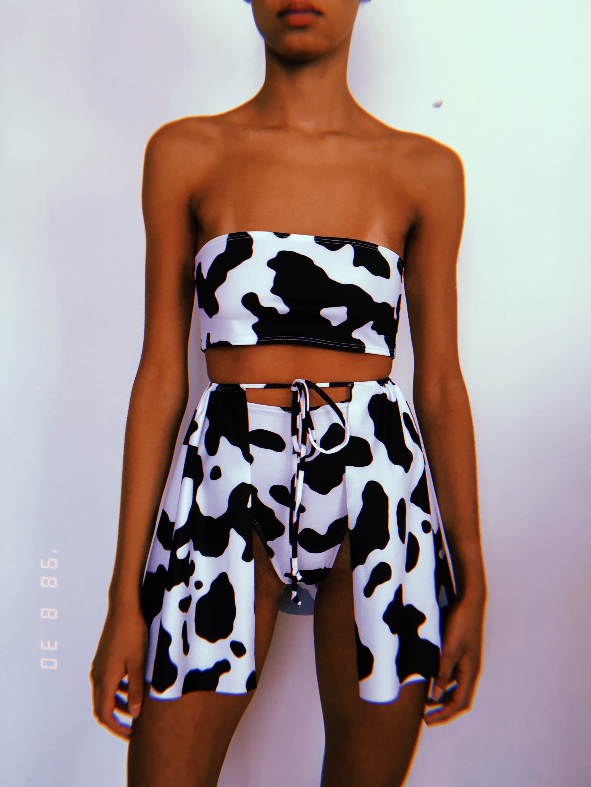 Cow Open Front Skirt Set