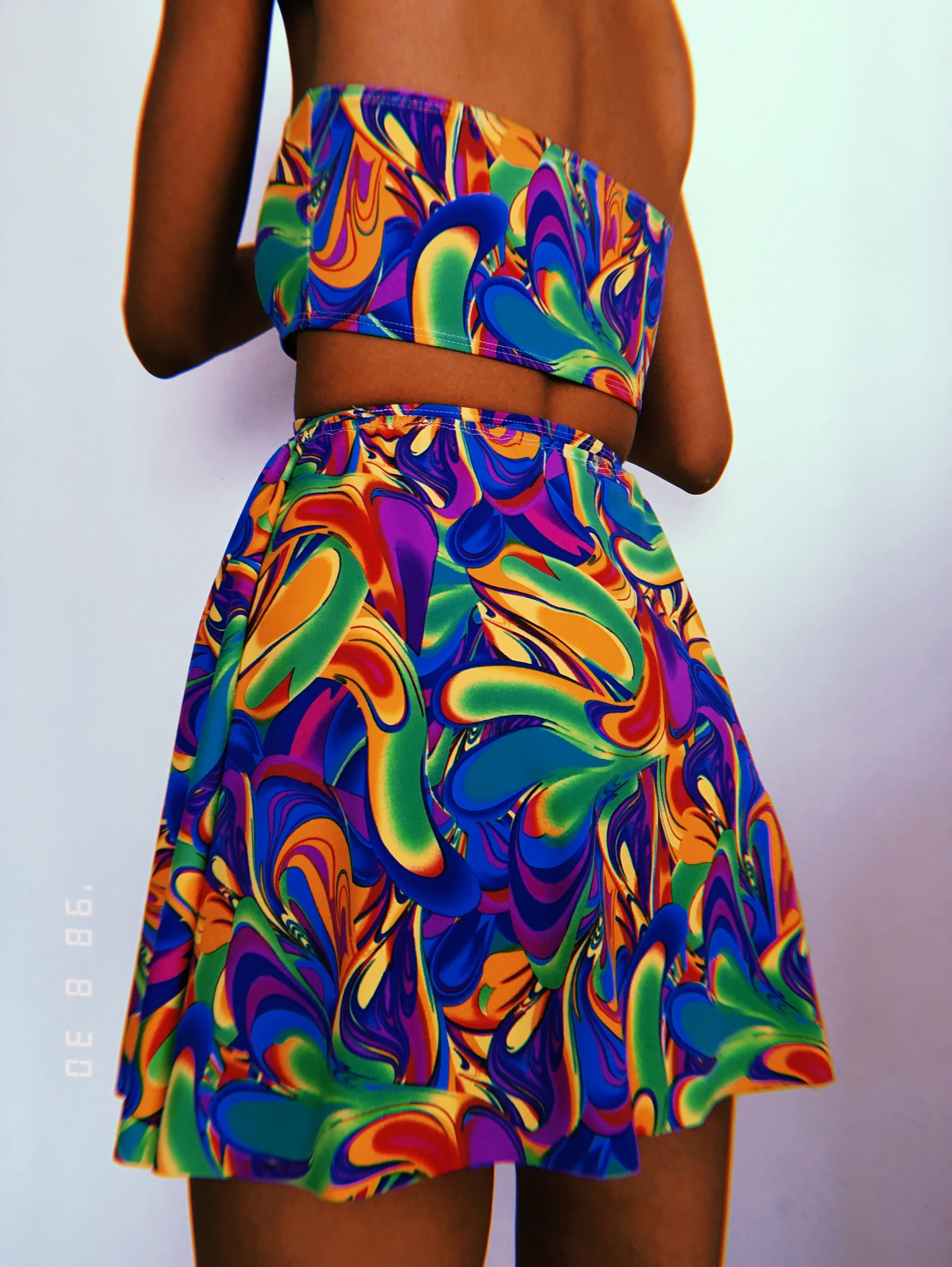 Psychedelic Open Front Skirt Set