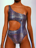 Holographic Black Snake Cut Out Bodysuit