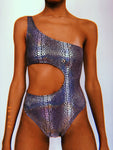 Holographic Black Snake Cut Out Bodysuit