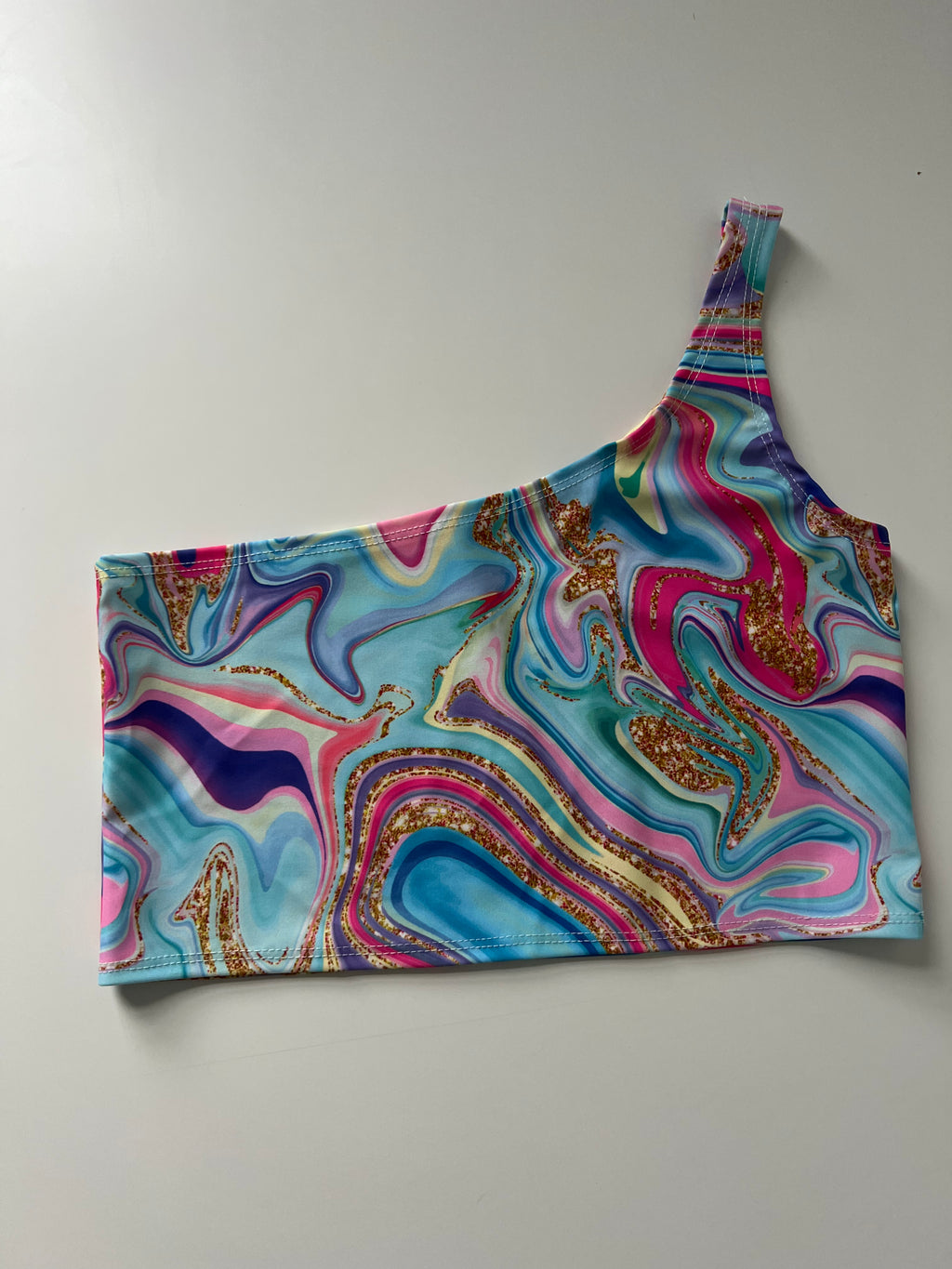(42) - Size 8 - Glitter Marble One Shoulder Top