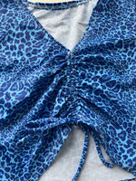 (34) Size 4-6 - Blue Cheetah Ruched Top