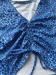 (34) Size 4-6 - Blue Cheetah Ruched Top