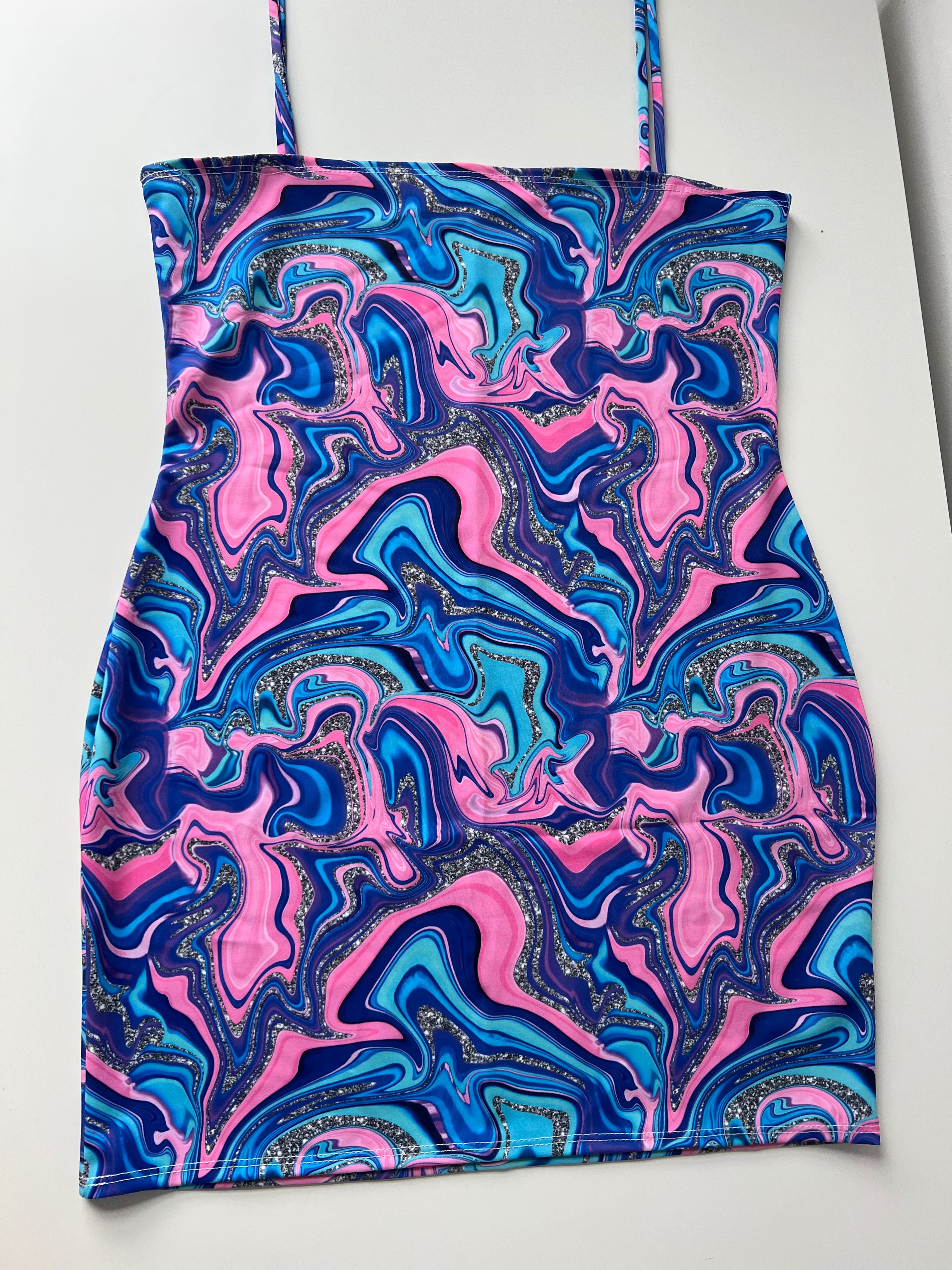 (30) - Size 10 - Glitter Marble Strap Dress