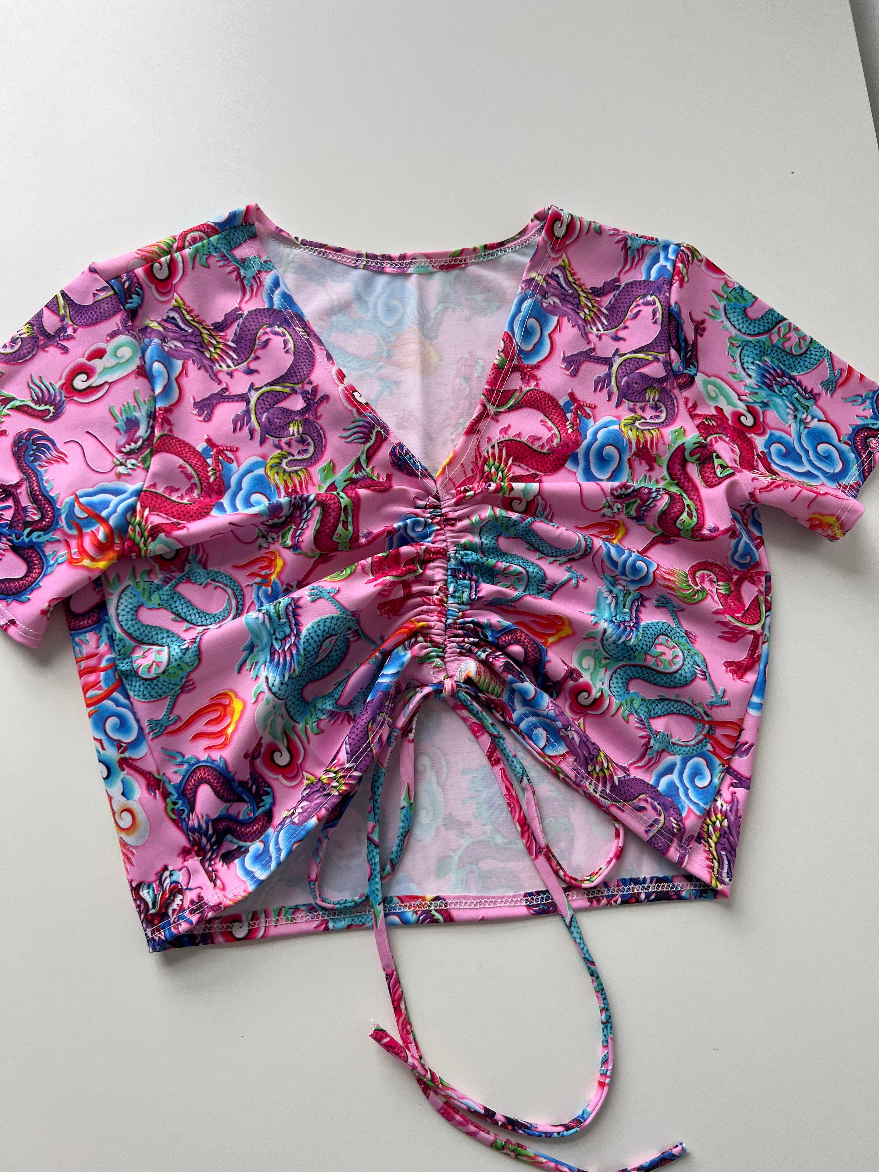 (28) Size 8 - Pink Dragon Ruched Top