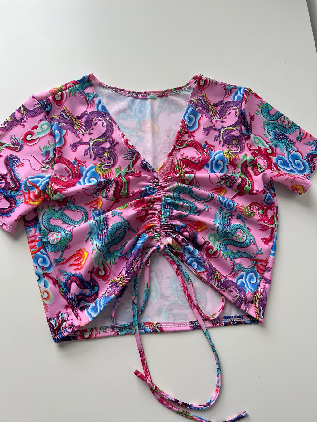 (28) Size 8 - Pink Dragon Ruched Top