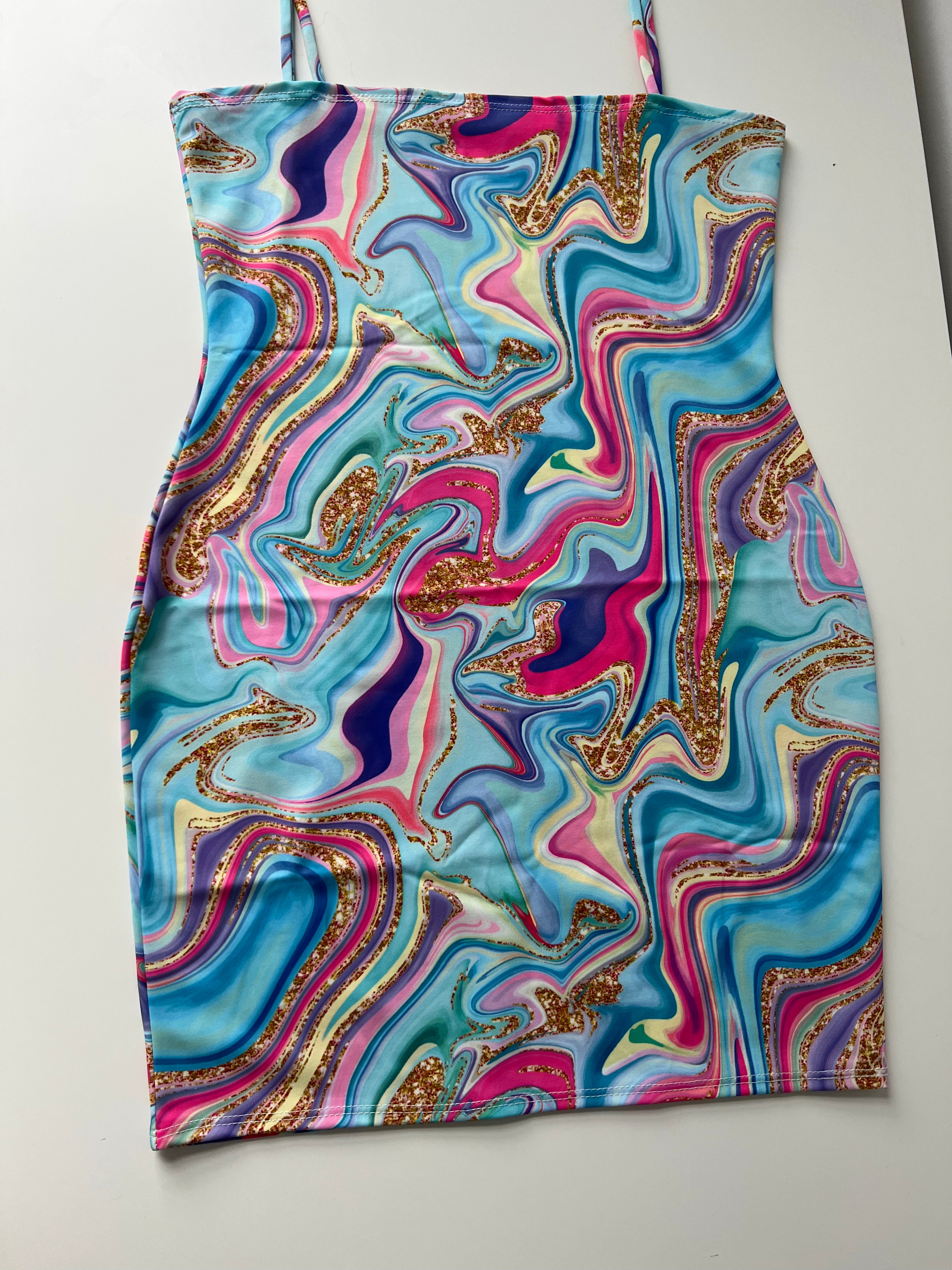(19) Size 4-6 - Glitter Marble Strap Dress
