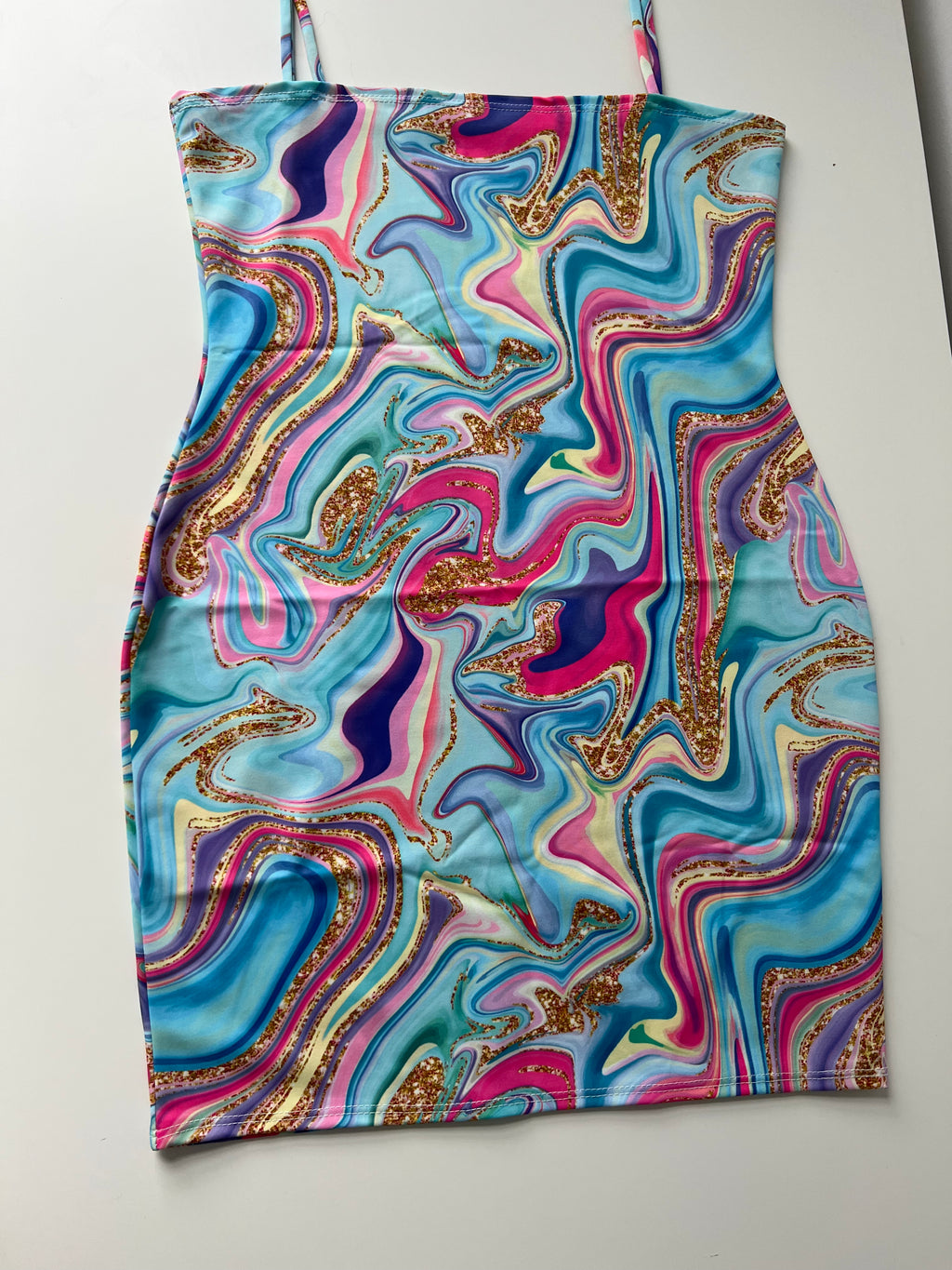 (19) Size 4-6 - Glitter Marble Strap Dress