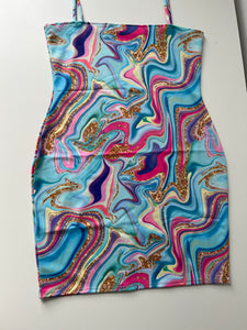 (19) Size 4-6 - Glitter Marble Strap Dress